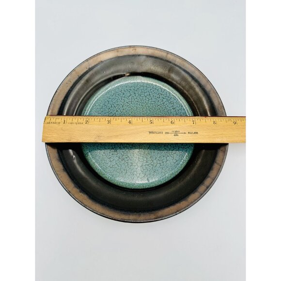 Mikasa Gourmet Basics Plates Jade 8.5" Set of 8 Stoneware Teal Brown Crackle - Picture 3 of 6